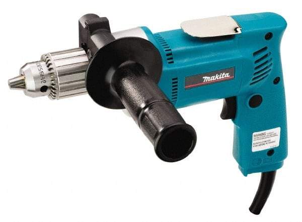 Makita - 1/2" Keyed Chuck, 550 RPM, Pistol Grip Handle Electric Drill - 6.5 Amps, 115 Volts, Reversible, Includes Chuck Key, Drill Chuck, Side Handle - Eagle Tool & Supply