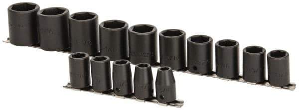 Proto - 15 Piece 1/2" Drive Impact Socket Set - 6 Points, 3/8" to 1-1/4" Range, Inch Measurement Standard - Eagle Tool & Supply