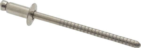 RivetKing - Dome Head Stainless Steel Open End Blind Rivet - Stainless Steel Mandrel, 0.063" to 1/8" Grip, 1/4" Head Diam, 0.129" to 0.133" Hole Diam, 0.275" Length Under Head, 1/8" Body Diam - Eagle Tool & Supply