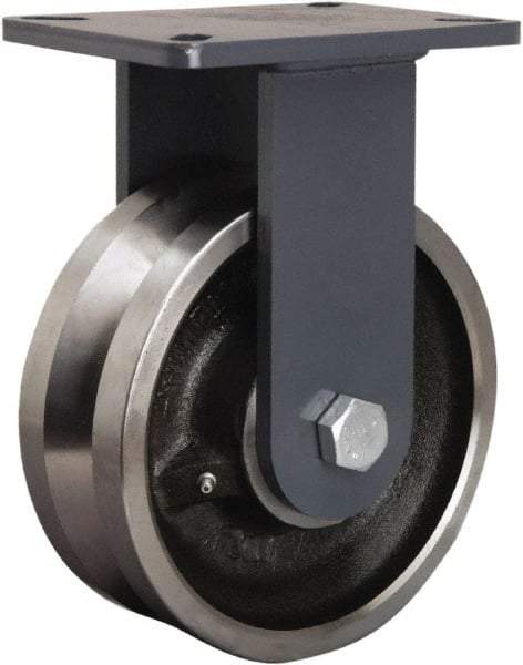 Hamilton - 8" Diam x 3" Wide, Forged Steel Rigid Caster - 4,000 Lb Capacity, Top Plate Mount, 5-1/4" x 7-1/4" Plate, Straight Roller Bearing - Eagle Tool & Supply