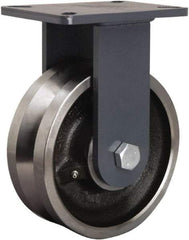 Hamilton - 8" Diam x 3" Wide, Forged Steel Rigid Caster - 4,000 Lb Capacity, Top Plate Mount, 5-1/4" x 7-1/4" Plate, Straight Roller Bearing - Eagle Tool & Supply