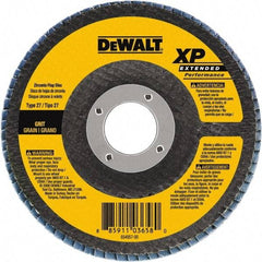 DeWALT - 60 Grit, 6" Disc Diam, 5/8-11 Center Hole, Type 27 Zirconia Alumina Flap Disc - 10,100 Max RPM, Cloth Backing, Arbor Attaching System, Coated - Eagle Tool & Supply