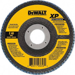 DeWALT - 80 Grit, 4-1/2" Disc Diam, 7/8" Center Hole, Type 27 Zirconia Alumina Flap Disc - 13,300 Max RPM, Cloth Backing, Arbor Attaching System, Coated - Eagle Tool & Supply