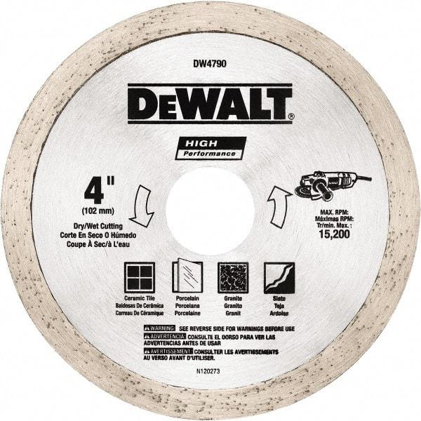 DeWALT - 4" Diam, 5/8 & 7/8" Arbor Hole Diam, Wet & Dry Cut Saw Blade - Diamond-Tipped, Standard Round Arbor - Eagle Tool & Supply