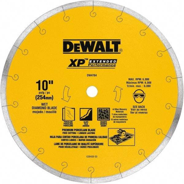 DeWALT - 10" Diam, 5/8" Arbor Hole Diam, Wet & Dry Cut Saw Blade - Diamond-Tipped, Standard Round Arbor - Eagle Tool & Supply