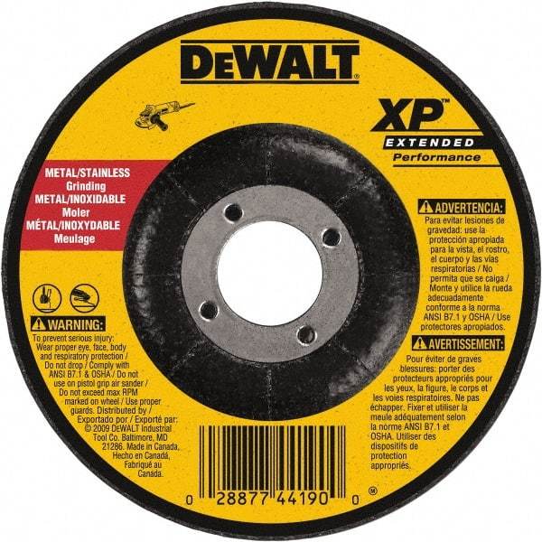 DeWALT - 24 Grit, 9" Wheel Diam, 1/4" Wheel Thickness, 7/8" Arbor Hole, Type 27 Depressed Center Wheel - Zirconia Alumina, Resinoid Bond, 6,600 Max RPM, Compatible with Angle Grinder - Eagle Tool & Supply