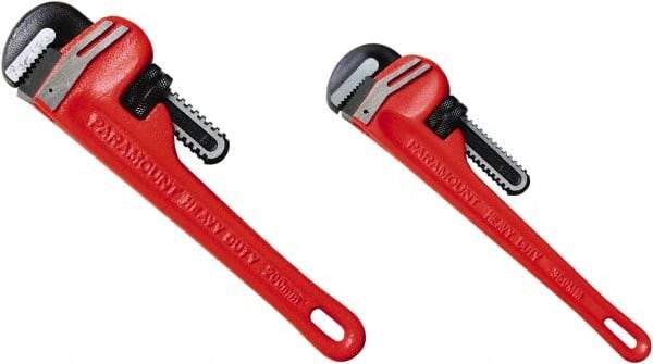 Paramount - 2 Piece, 0" to 1" & 0" to 2", Straight Pipe Wrench Set - Inch Measurement Standard - Eagle Tool & Supply