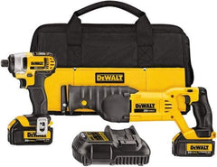 DeWALT - 2 Piece 20 Volt Cordless Tool Combination Kit - Includes 1/4" Impact Driver, Reciprocating Saw, Fast Charger, Contractor Bag & Belt Hook, Lithium-Ion - Eagle Tool & Supply