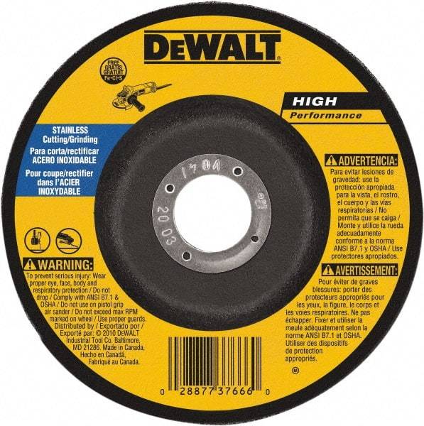 DeWALT - 30 Grit, 9" Wheel Diam, 1/8" Wheel Thickness, 7/8" Arbor Hole, Type 27 Depressed Center Wheel - Aluminum Oxide, 6,600 Max RPM, Compatible with Angle Grinder - Eagle Tool & Supply