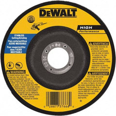 DeWALT - 30 Grit, 9" Wheel Diam, 1/8" Wheel Thickness, 7/8" Arbor Hole, Type 27 Depressed Center Wheel - Aluminum Oxide, 6,600 Max RPM, Compatible with Angle Grinder - Eagle Tool & Supply