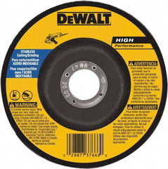 DeWALT - 30 Grit, 6" Wheel Diam, 1/8" Wheel Thickness, 7/8" Arbor Hole, Type 27 Depressed Center Wheel - Aluminum Oxide, 10,100 Max RPM, Compatible with Angle Grinder - Eagle Tool & Supply