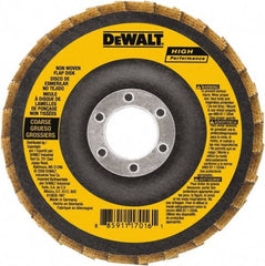 DeWALT - 100 Grit, 4-1/2" Disc Diam, 7/8" Center Hole, Type 27 Aluminum Oxide Flap Disc - 13,300 Max RPM, Fiberglass Backing, Arbor Attaching System, Non-Woven - Eagle Tool & Supply