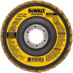 DeWALT - 40 Grit, 4-1/2" Disc Diam, 7/8" Center Hole, Type 27 Aluminum Oxide Flap Disc - 13,300 Max RPM, Fiberglass Backing, Arbor Attaching System, Non-Woven - Eagle Tool & Supply