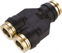 Parker - 1/4" Tube OD, Composite Push-to-Connect Tube Union Y - Tube to Tube Connection, 250 Max psi, Buna-N O-Ring, -40 to 200°F Working Temp - Eagle Tool & Supply