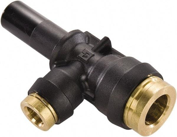 Parker - 1/4" Tube OD, Composite Push-to-Connect Tube Plug-In Run Tee - Tube to Stem Connection, 250 Max psi, Buna-N O-Ring, -40 to 200°F Working Temp - Eagle Tool & Supply