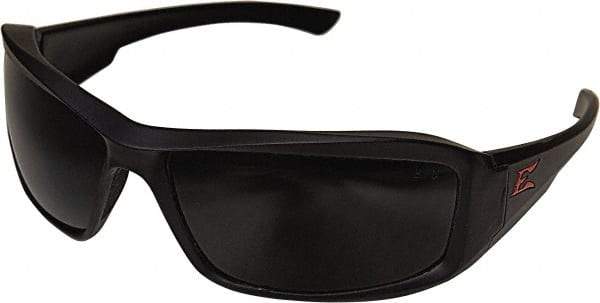 Edge Eyewear - Smoke Lenses, Framed Safety Glasses - Scratch Resistant, Black Nylon Frame, Size Universal, Wrap Around - Eagle Tool & Supply
