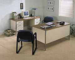 Hon - Plastic Laminated Top Left Return Desk - Mahogany/Charcoal - Eagle Tool & Supply