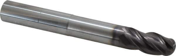 SGS - 3/4" Diam, 1-1/2" LOC, 4 Flute Solid Carbide Ball End Mill - AlTiN Finish, Single End, 6" OAL, 3/4" Shank Diam, Spiral Flute - Eagle Tool & Supply
