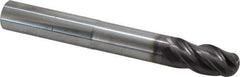 SGS - 3/4" Diam, 1-1/2" LOC, 4 Flute Solid Carbide Ball End Mill - AlTiN Finish, Single End, 6" OAL, 3/4" Shank Diam, Spiral Flute - Eagle Tool & Supply