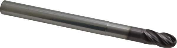 SGS - 1/2" Diam, 1" LOC, 4 Flute Solid Carbide Ball End Mill - AlTiN Finish, Single End, 6" OAL, 1/2" Shank Diam, Spiral Flute - Eagle Tool & Supply