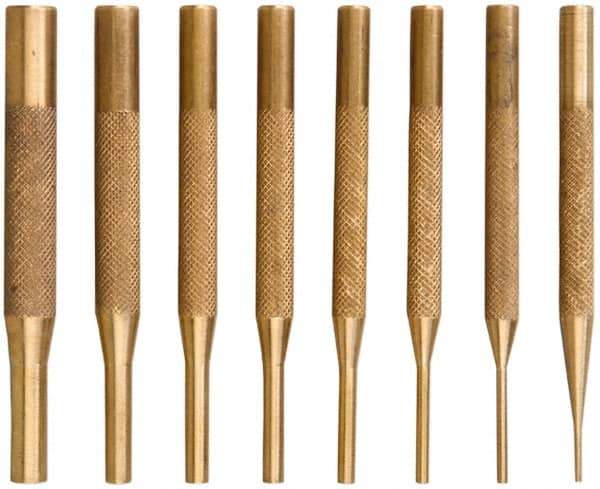 SPI - 8 Piece, 1/16 to 5/16", Pin Punch Set - Brass & Steel, Comes in Wooden Box - Eagle Tool & Supply