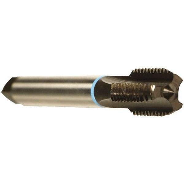 Emuge - 7/16-14 UNC 2BX 3 Flute Nitride Finish Cobalt Straight Flute Machine Tap - Modified Bottoming, Right Hand Thread, 3-5/32" OAL, 0.866" Thread Length, Oversize - Exact Industrial Supply
