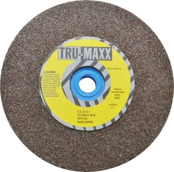 Tru-Maxx - 60 Grit Aluminum Oxide Bench & Pedestal Grinding Wheel - 5" Diam x 1" Hole x 1/2" Thick, 6495 Max RPM, O Hardness, Medium Grade , Vitrified Bond - Eagle Tool & Supply