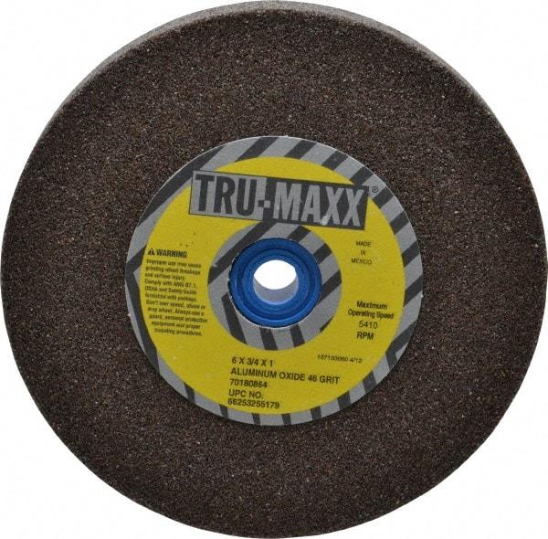 Tru-Maxx - 46 Grit Aluminum Oxide Bench & Pedestal Grinding Wheel - 6" Diam x 1" Hole x 3/4" Thick, 5410 Max RPM, O Hardness, Coarse Grade , Vitrified Bond - Eagle Tool & Supply