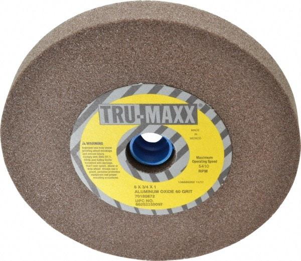 Tru-Maxx - 60 Grit Aluminum Oxide Bench & Pedestal Grinding Wheel - 6" Diam x 1" Hole x 3/4" Thick, 5410 Max RPM, O Hardness, Medium Grade , Vitrified Bond - Eagle Tool & Supply