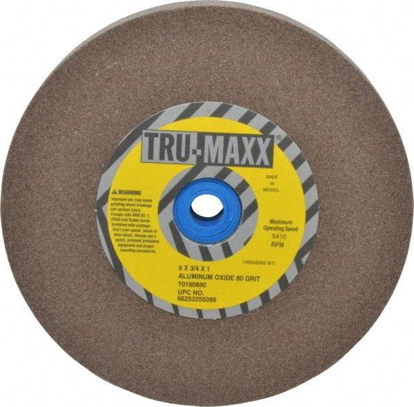 Tru-Maxx - 80 Grit Aluminum Oxide Bench & Pedestal Grinding Wheel - 6" Diam x 1" Hole x 3/4" Thick, 5410 Max RPM, O Hardness, Medium Grade , Vitrified Bond - Eagle Tool & Supply