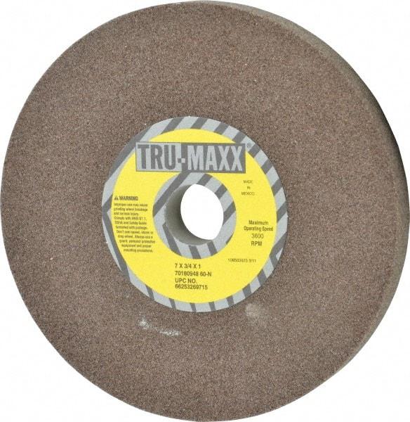 Tru-Maxx - 60 Grit Aluminum Oxide Bench & Pedestal Grinding Wheel - 7" Diam x 1" Hole x 3/4" Thick, 3600 Max RPM, O Hardness, Medium Grade , Vitrified Bond - Eagle Tool & Supply