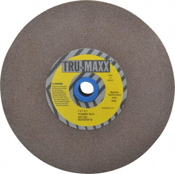 Tru-Maxx - 80 Grit Aluminum Oxide Bench & Pedestal Grinding Wheel - 7" Diam x 1" Hole x 1" Thick, 3600 Max RPM, O Hardness, Medium Grade , Vitrified Bond - Eagle Tool & Supply