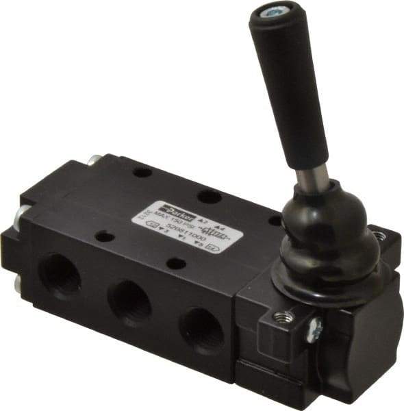 Parker - 0.83 CV Rate, 1/4" NPT Inlet Direct Air 4 Mechanical Spool Valve - 4 Way, 2 Position, 150 Max psi, Lever Spring Return - Eagle Tool & Supply