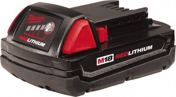 Milwaukee Tool - 18 Volt Lithium-Ion Power Tool Battery - 1.5 Ahr Capacity, 1/2 hr Charge Time, Series M18 RED - Eagle Tool & Supply