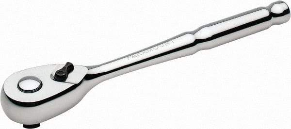 Paramount - 3/8" Drive Pear Head Quick-Release Ratchet - Chrome Finish, 8" OAL, 72 Gear Teeth - Eagle Tool & Supply