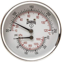 Winters - 3" Dial, 1/2 Thread, 0-250 Scale Range, Pressure Gauge - Center Back Connection Mount, Accurate to 0.03% of Scale - Eagle Tool & Supply