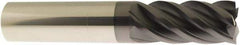 Accupro - 9/16", 1-1/4" LOC, 9/16" Shank Diam, 3-1/2" OAL, 5 Flute, Solid Carbide Square End Mill - Single End, AlTiN Finish, Spiral Flute, 40° Helix, Centercutting, Right Hand Cut, Right Hand Flute - Eagle Tool & Supply