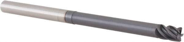 Accupro - 1/4", 5 Flute, Single End, Solid Carbide, 0.02" Corner Radius End Mill - 4" OAL, Right Hand Flute, 3/8" LOC, Right Hand Cut, 2-1/8" Extended Reach - Eagle Tool & Supply