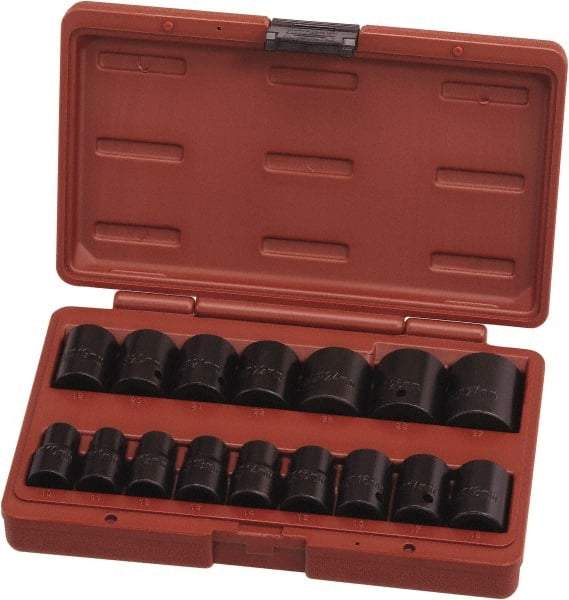 Paramount - 16 Piece 1/2" Drive Standard Impact Socket Set - 6 Points, 10 to 27mm, Metric Measurement Standard - Eagle Tool & Supply