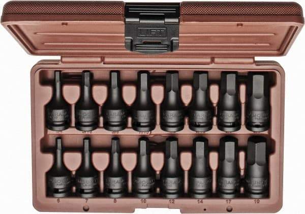 Paramount - 16 Piece 1/2" Drive Inch/Metric Impact Hex Bit Socket Set - 1/4 to 3/4" Hex - Eagle Tool & Supply