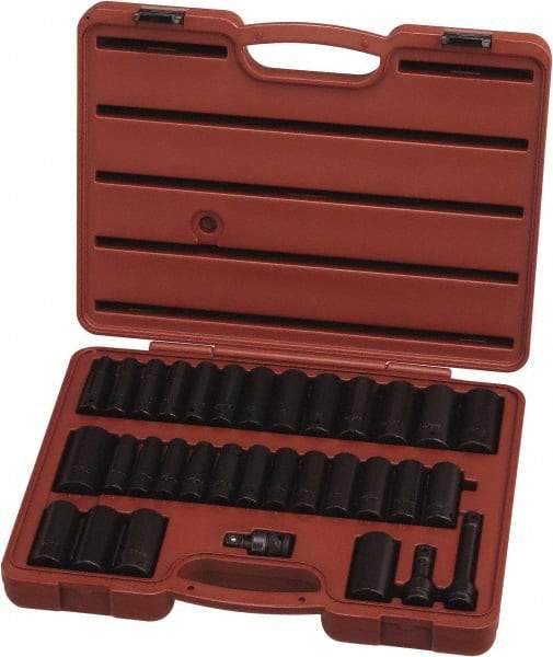 Paramount - 33 Piece 1/2" Drive Standard Deep Impact Socket Set - 6 Points, 3/8 to 1-1/4", 10 to 27mm, Inch/Metric Measurement Standard - Eagle Tool & Supply