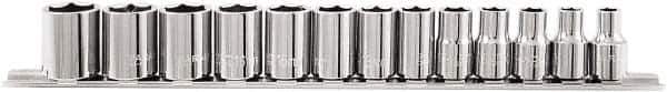 Paramount - 13 Piece 3/8" Drive Chrome Vanadium Finish Socket Set - 6 Points, 7mm to 19mm Range, Metric Measurement Standard - Eagle Tool & Supply