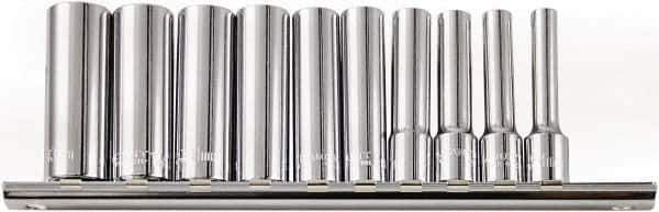 Paramount - 10 Piece 1/4" Drive Chrome Vanadium Finish Deep Well Socket Set - 6 Points, 4mm to 13mm Range, Metric Measurement Standard - Eagle Tool & Supply