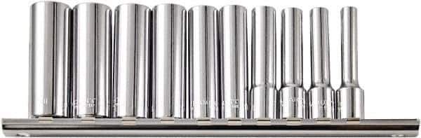 Paramount - 10 Piece 1/4" Drive Chrome Vanadium Finish Deep Well Socket Set - 6 Points, 3/16" to 9/16" Range, Inch Measurement Standard - Eagle Tool & Supply