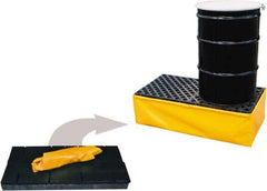 UltraTech - 11 Gal Sump, 3,000 Lb Capacity, 2 Drum, Polyethylene Spill Deck or Pallet - 48" Long x 24" Wide x 2-1/2" High, Yellow and Black, Low Profile, Inline Drum Configuration - Eagle Tool & Supply