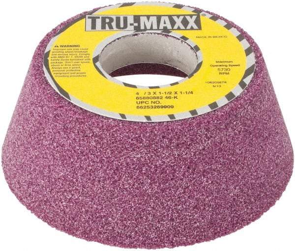 Tru-Maxx - 4" Diam x 1-1/4" Hole x 1-1/2" Thick, K Hardness, 46 Grit Surface Grinding Wheel - Aluminum Oxide, Type 11, Coarse Grade, Vitrified Bond, No Recess - Eagle Tool & Supply