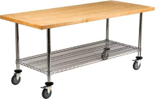 Value Collection - Wood Top Worktable Work Bench - Laminated Maple Top / Chrome Wire Shelf and Legs, Chrome, 72" Long x 30" Deep x 30" High - Eagle Tool & Supply