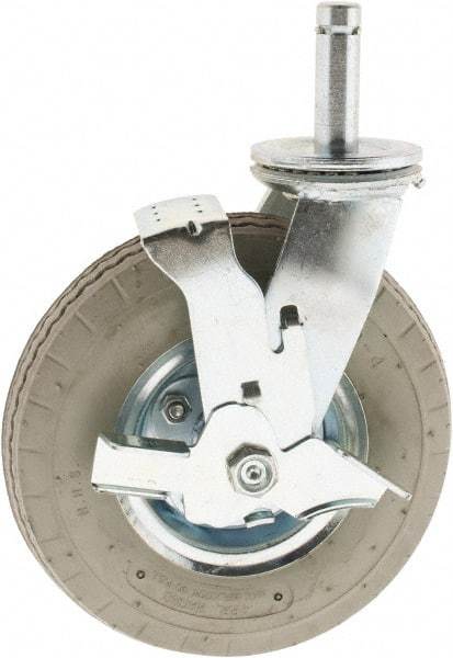 Value Collection - 8" Diam x 3-1/2" Wide, Rubber Swivel with Brake Caster - 300 Lb Capacity, Plain Stem Mount - Eagle Tool & Supply