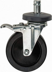 Value Collection - 5" Diam x 1-1/4" Wide, Hard Rubber Swivel with Brake Caster - 200 Lb Capacity, Plain Stem Mount - Eagle Tool & Supply