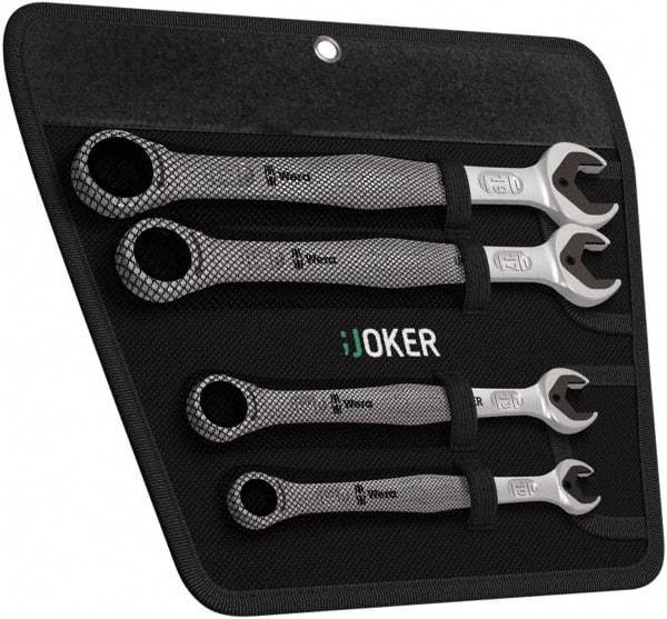 Wera - 4 Piece, 10mm to 19mm, 12 Point Combination Wrench Set - Metric Measurement Standard, Satin Finish, Comes in Cordura Nylon Roll - Eagle Tool & Supply